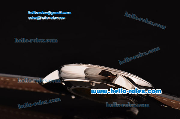 Vacheron Constantin Patrimony Swiss ETA 2824 Automatic Steel Case Diamond Bezel with Black Leather Strap White Dial Numeral/Stick Markers - Click Image to Close